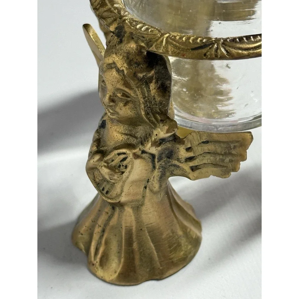 VTG Brass 3 Angels With Harps Votive Candle Holder Glass‎ Insert READ - Picture 7 of 11